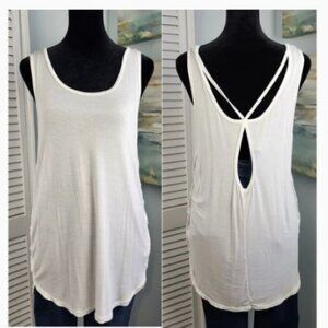 Giaim White Tank Top M Strappy Open Back Activewear Yoga Cotton Stretch